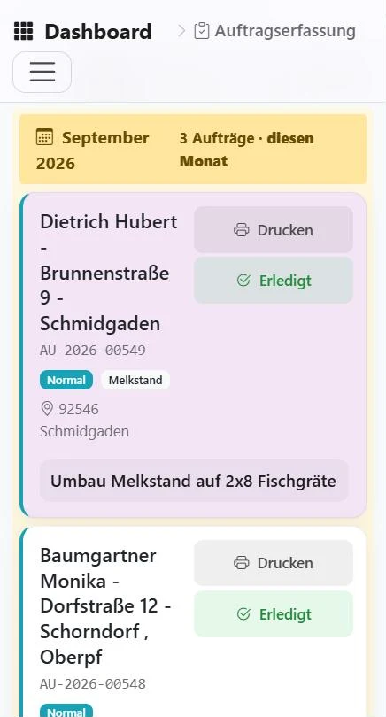 Auftragsliste auf dem Handy