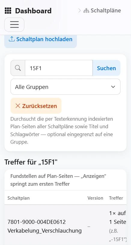 Schaltplan-Suche auf dem Handy